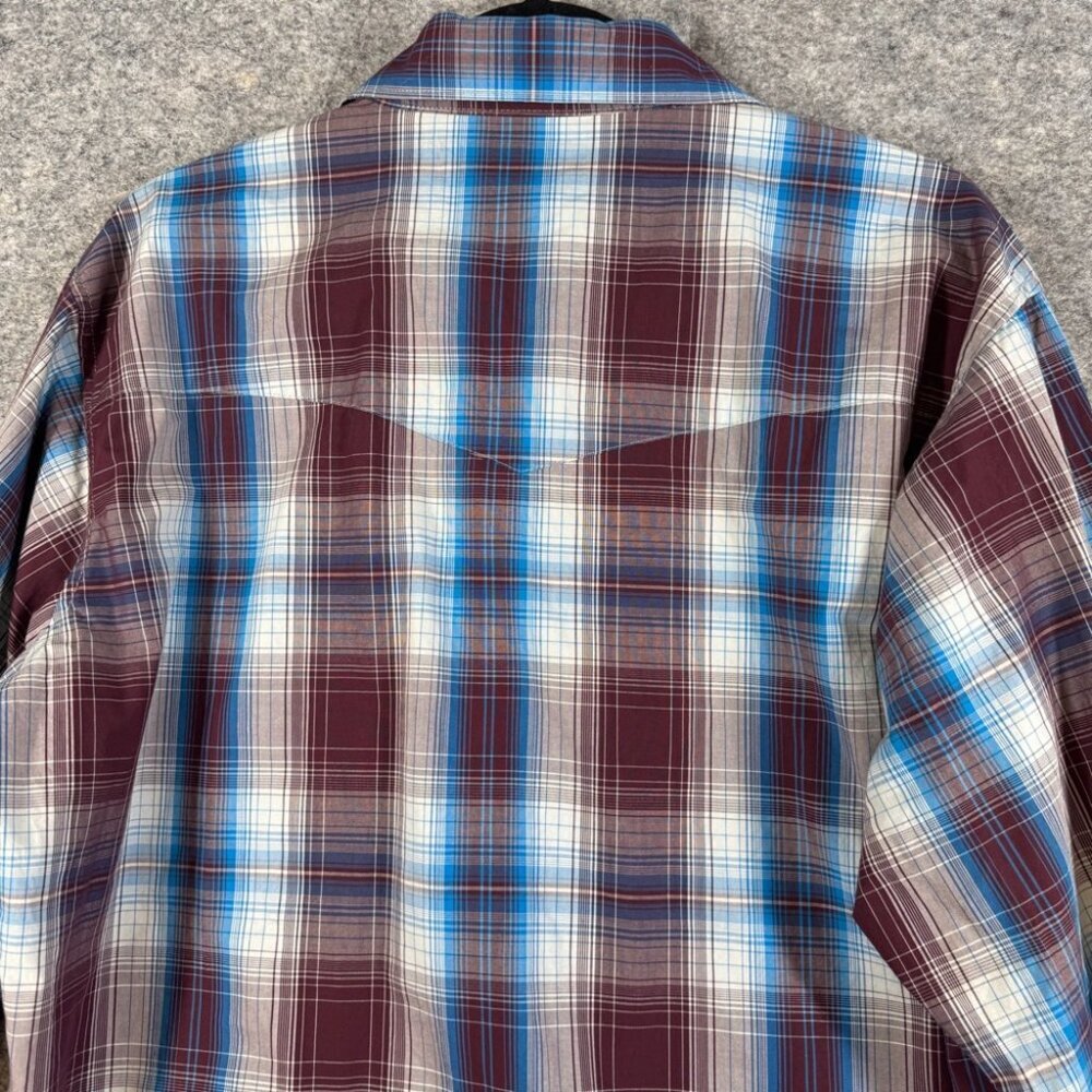 Vintage Wrangler Plaid Western Burgundy Pearl Snap Button Shirt L Tall Cotton - Picture 13 of 14